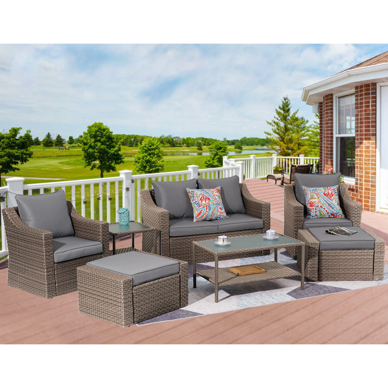 Lark Manor 7 Piece Black PE Rattan Wicker Outdoor Patio Furniture Set